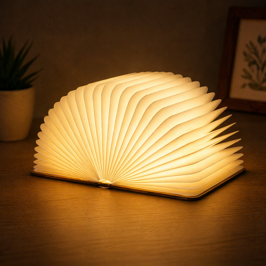Elegant Foldable Book Lamp – Rechargeable LED Wooden Light